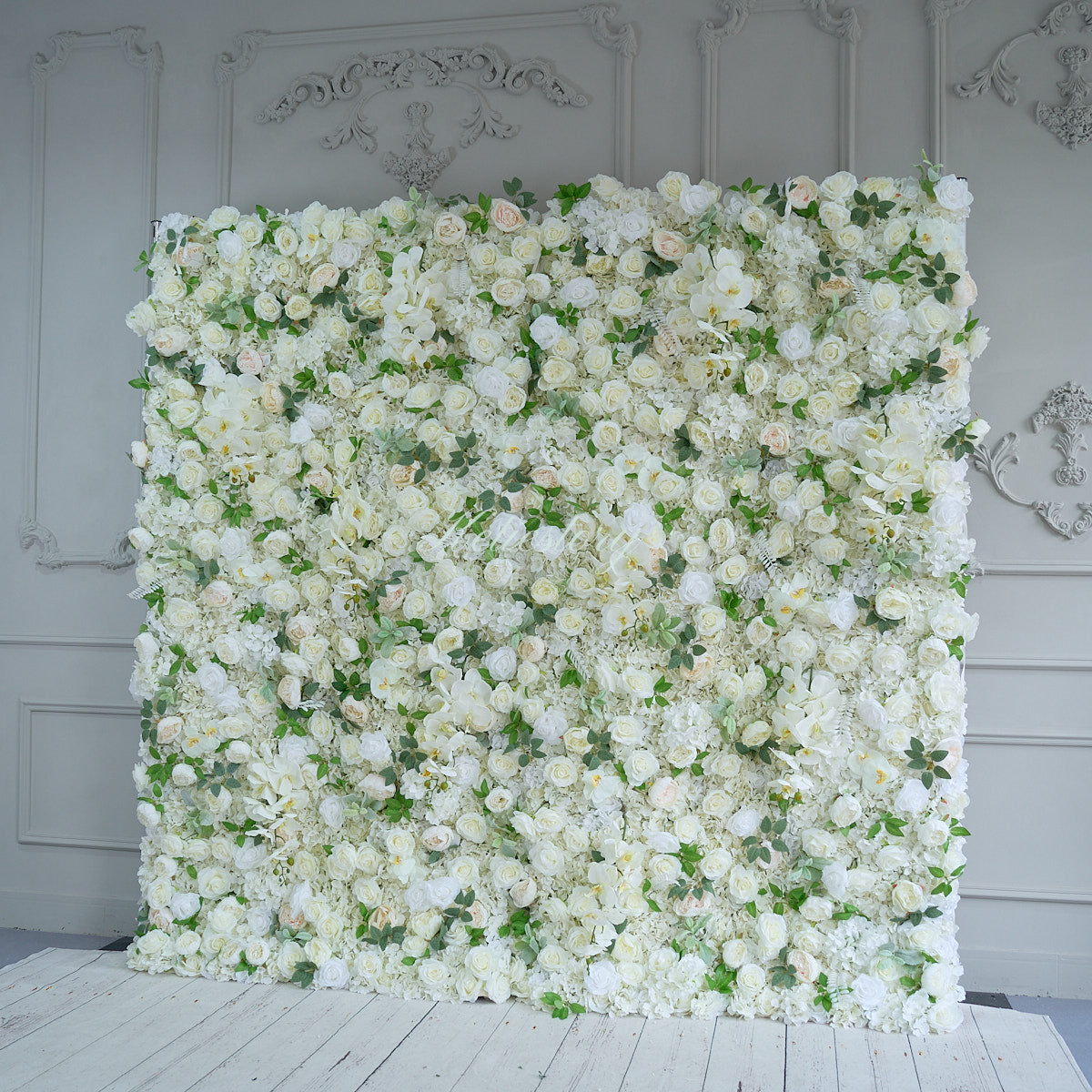 white rose flower wall side view is designed for realism and durability with a fabric backing.