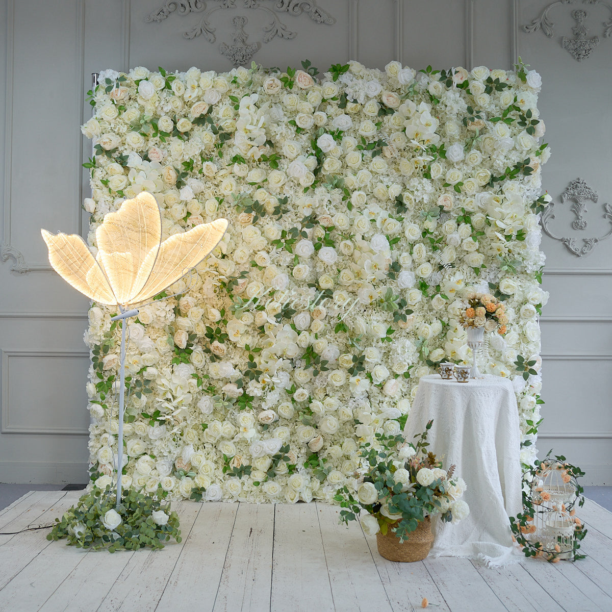 100% handmade, white rose flower wall provides a lifelike appearance and is easy to set up.