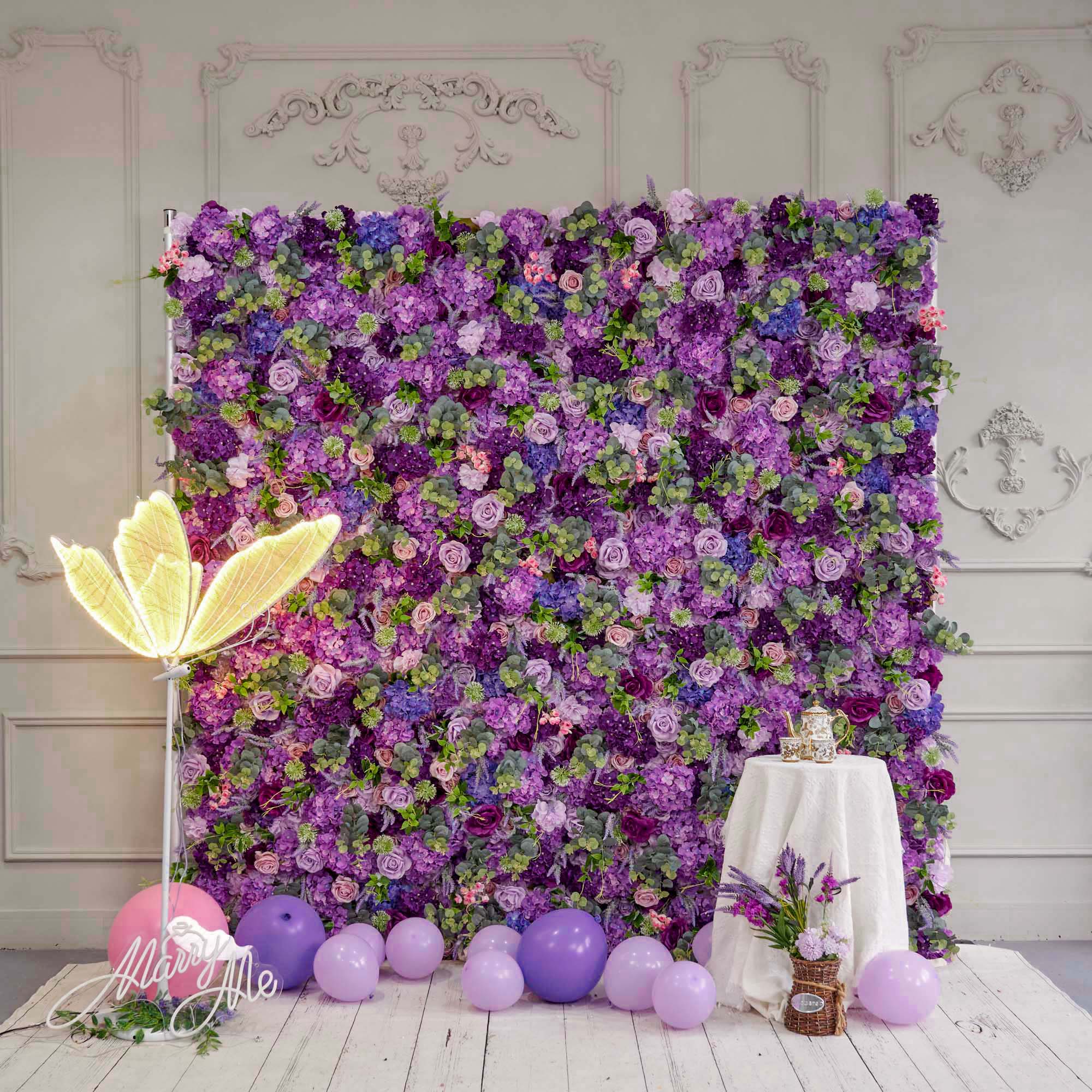 Crafted for realism, purple flower wall boasts a fabric backing and fade-resistant colors.