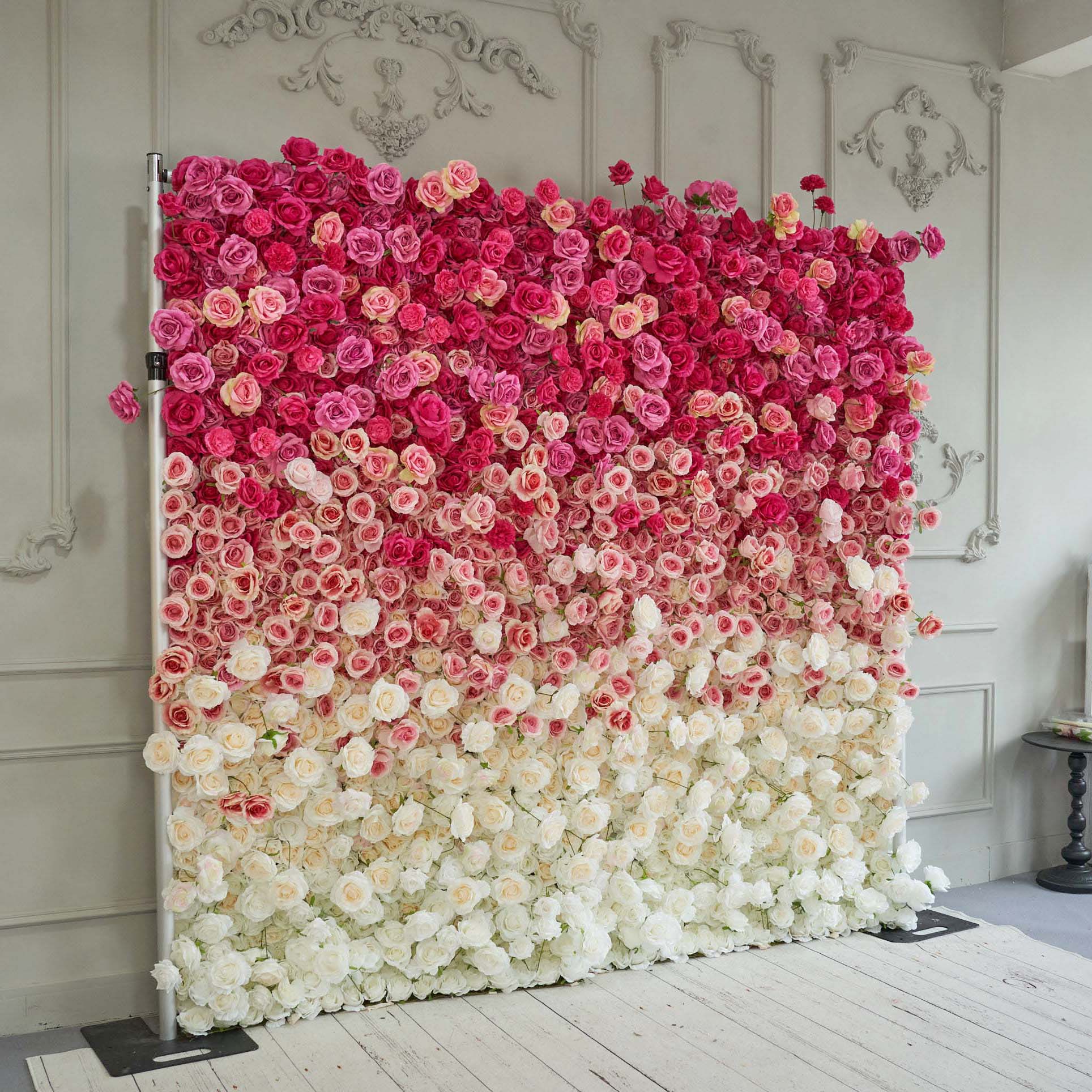 Fade-resistant and realistic, gradient rose red flower wall side view features a fabric backing.