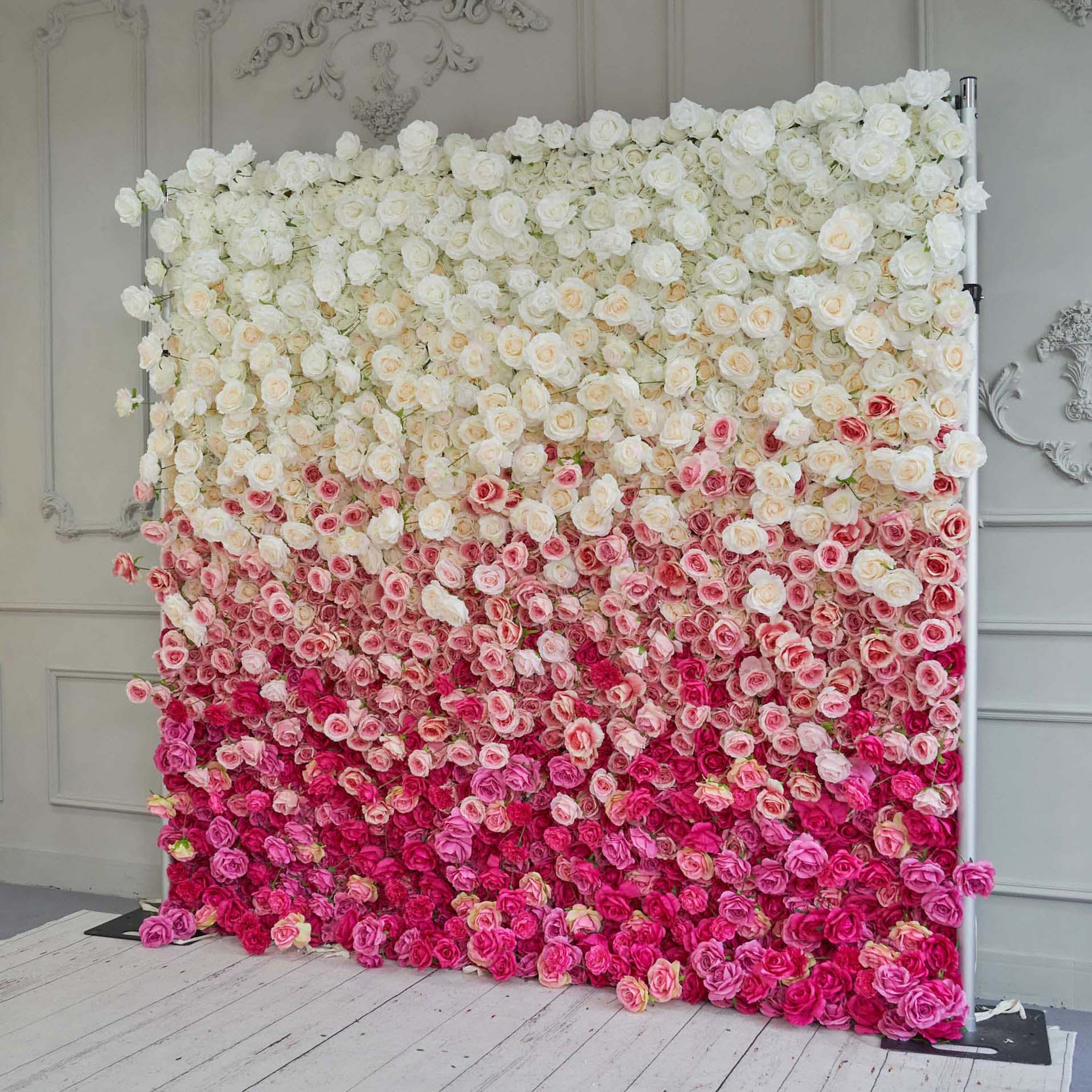 Fade-resistant and realistic, gradient rose red flower wall side view features a fabric backing.