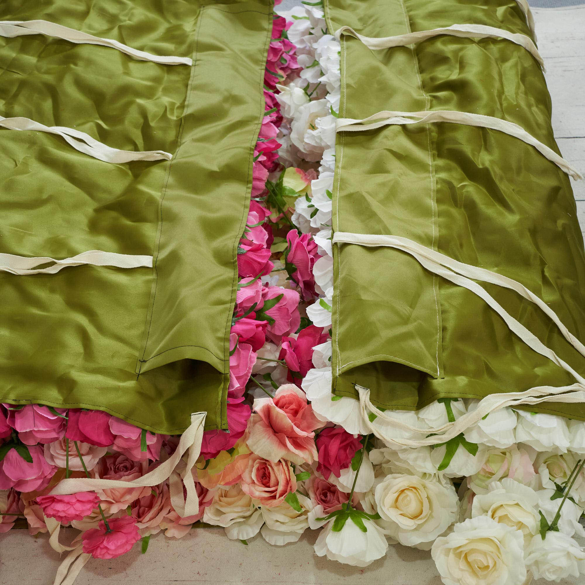 The fabric backing of flower wall