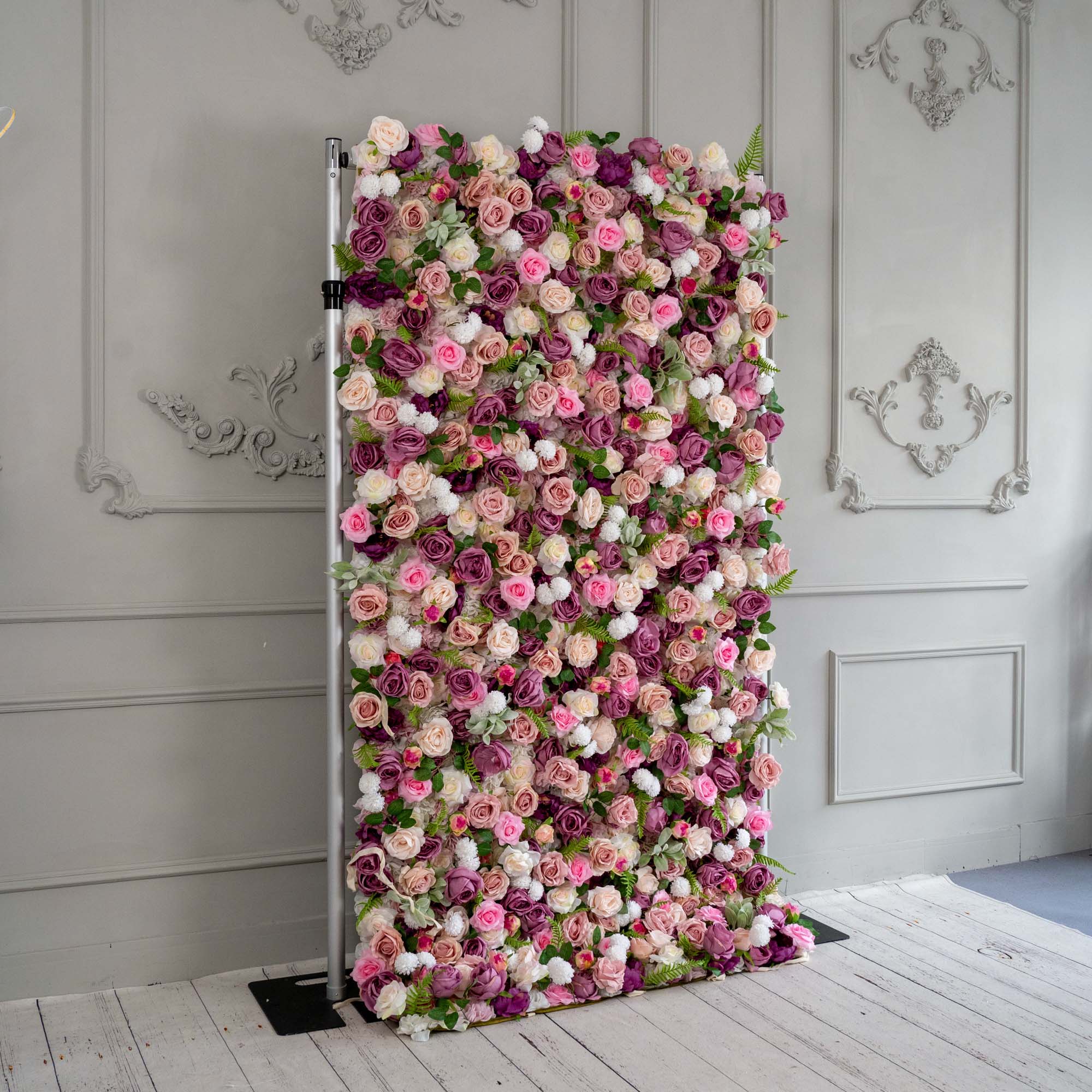 The lotus root purple flower wall side view is designed for realism and durability with a fabric backing.