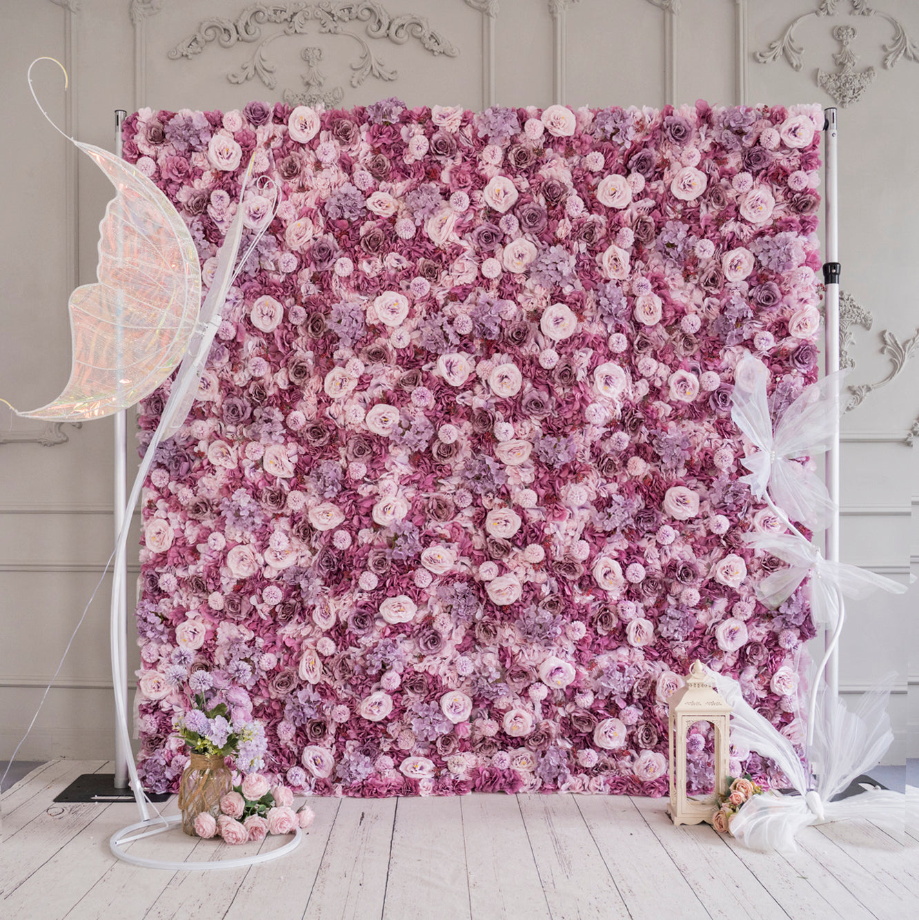 The lotus root pink flower wall features a fabric backing, ensuring lifelike shapes and vibrant colors. 