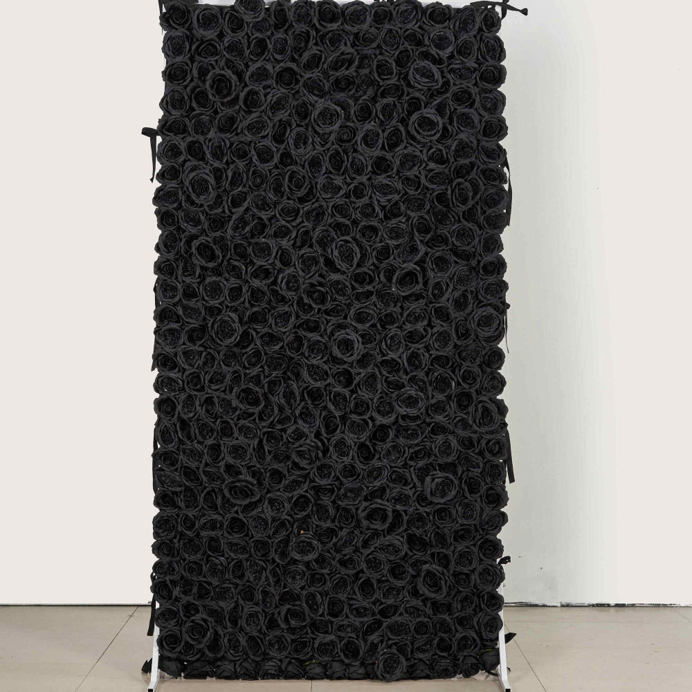 Flower Wall Pure Black Rose Fabric Rolling Up Curtain Floral Backdrop Wedding Party Proposal Decor - KetieStory