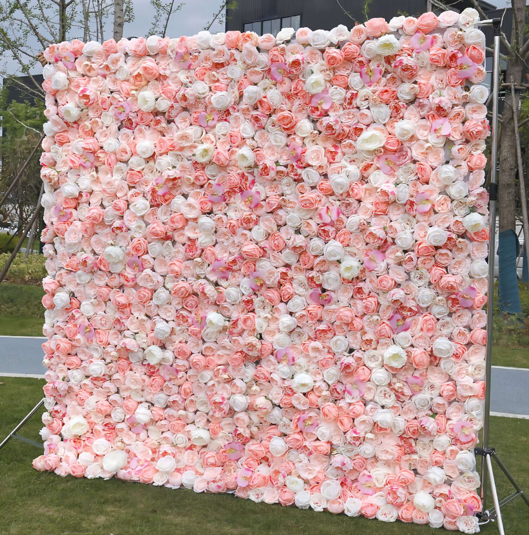 Lightning Deals:8×8ft Flower Wall Light Pink White Rose Fabric Rolling Up Curtain Floral Backdrop Wedding Party Proposal Decor - KetieStory