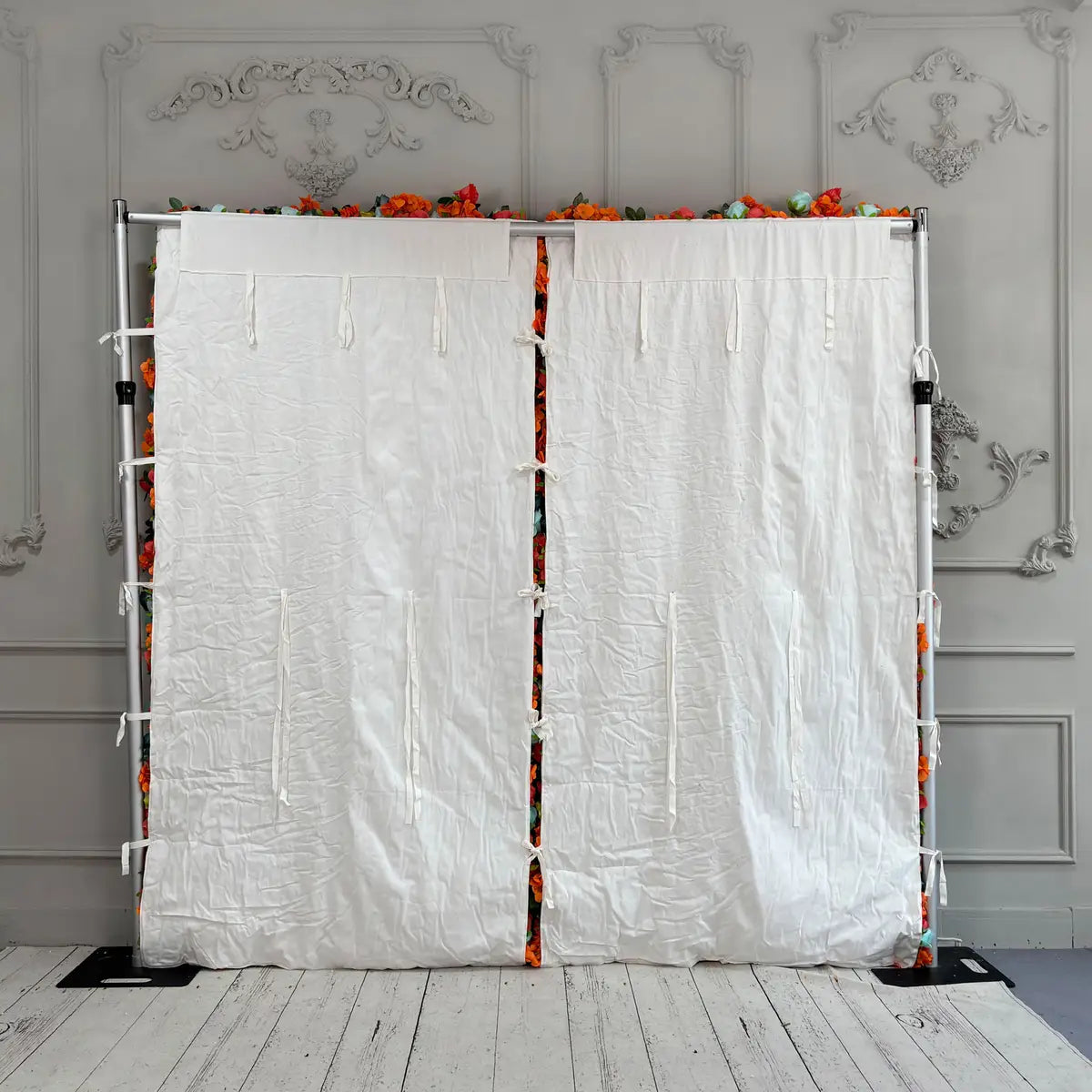 Flower Wall 3D Orange & Blue Rolling Up Curtain Floral Backdrop Wedding Party Proposal Decor