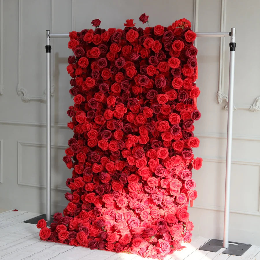 FLASH SALE Old Stock Flower Wall 5D Red and Wine Red Roses Fabric Rolling Up Floral Backdrop