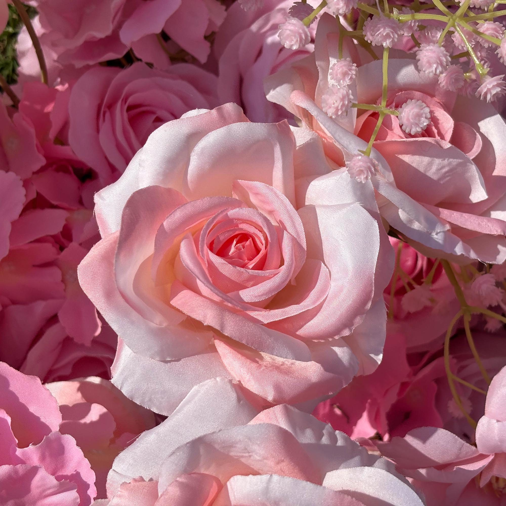 The Detail of Flower Arch 6.5x8ft Pink Roses Florals Set