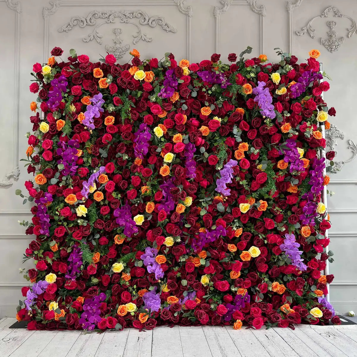 RTS Flower Wall 7D Purple & Orange Fabric Rolling Up Curtain Floral Backdrop Wedding Party Proposal Decor