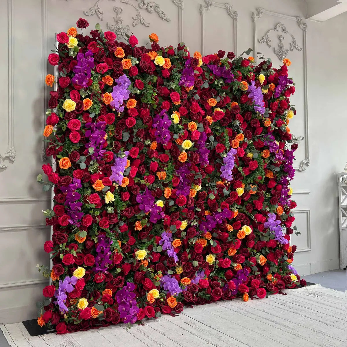 Flower Wall 7D Purple & Orange Fabric Rolling Up Curtain Floral Backdrop Wedding Party Proposal Decor