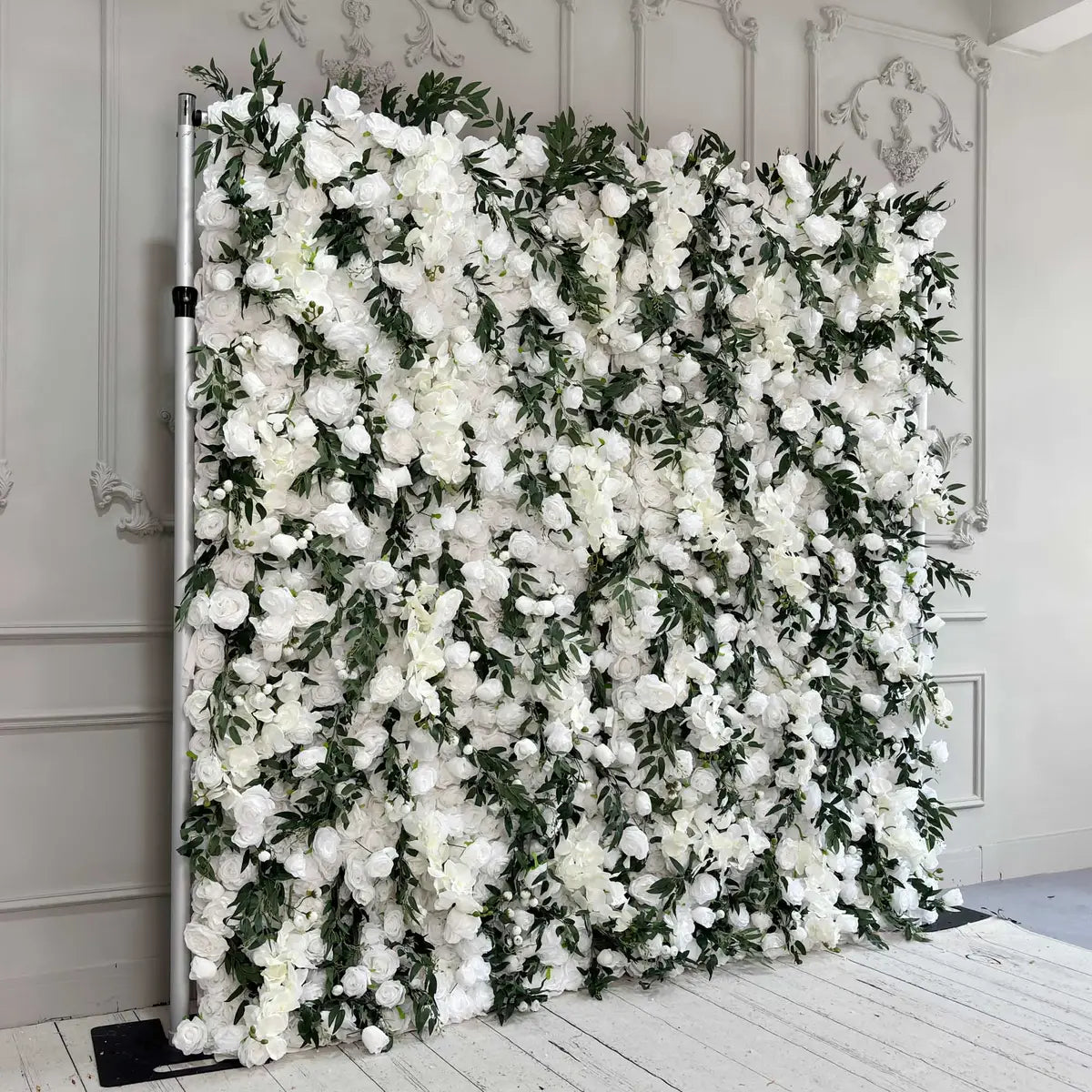 BOGO 8ftx8ft Flower Wall 3D Green & White Rose Fabric Rolling Up Curtain Floral Backdrop Wedding Party Proposal Decor