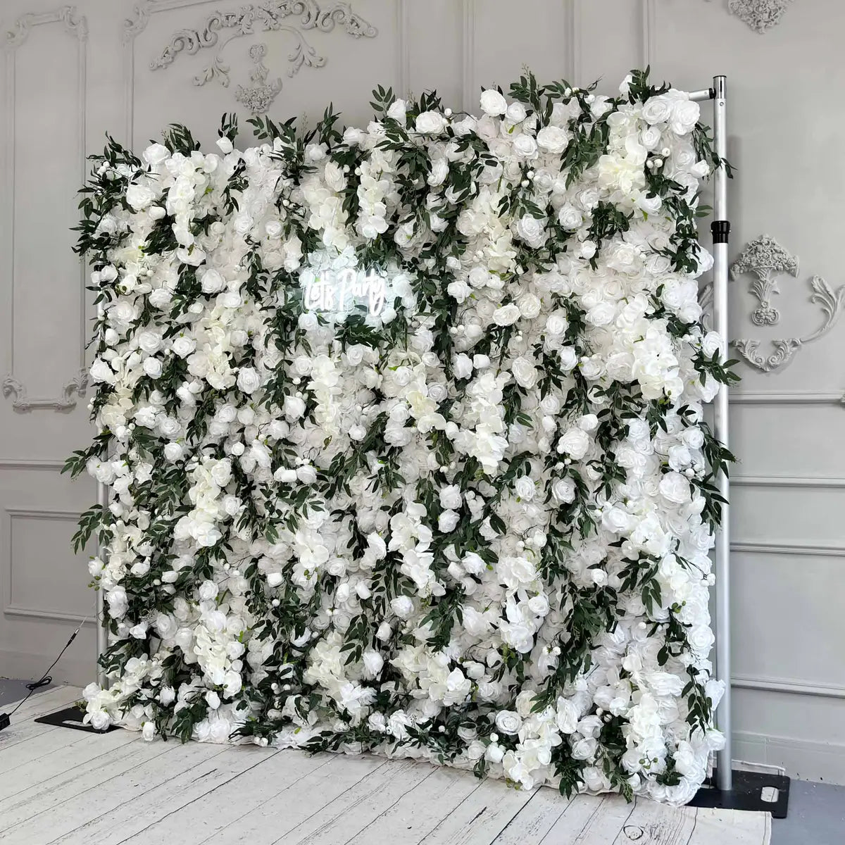 BOGO 8ftx8ft Flower Wall 3D Green & White Rose Fabric Rolling Up Curtain Floral Backdrop Wedding Party Proposal Decor