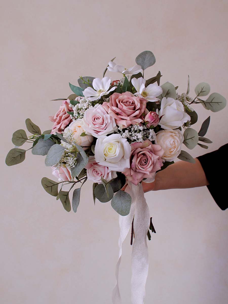 Bride Bride Bouquet White Dusty Roses for Wedding Party Proposal - KetieStory