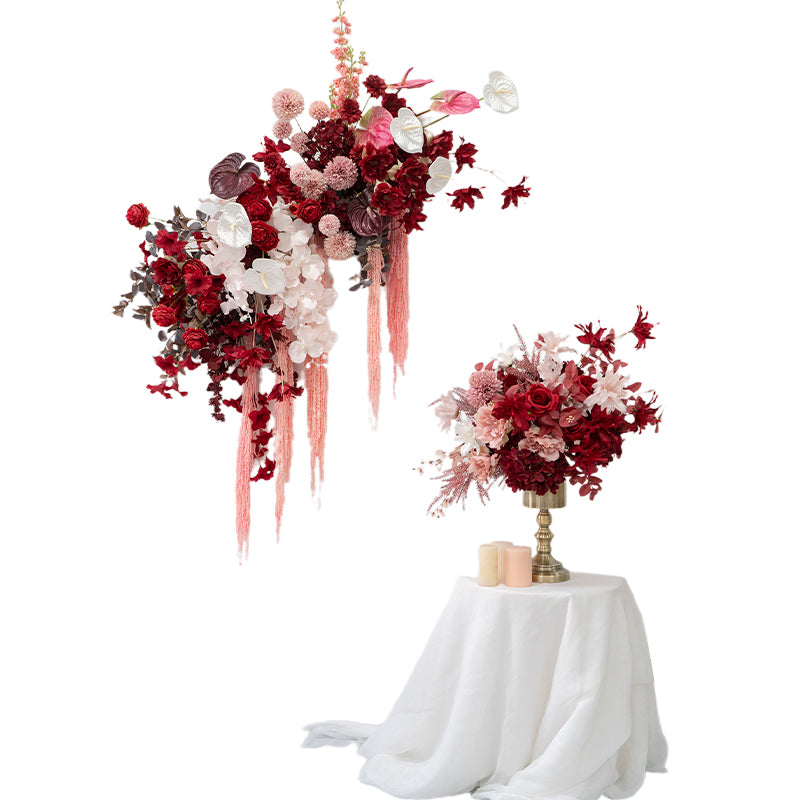 Red Wall Hanging Flower Arrangement for Wedding Party Decor Proposal - KetieStory