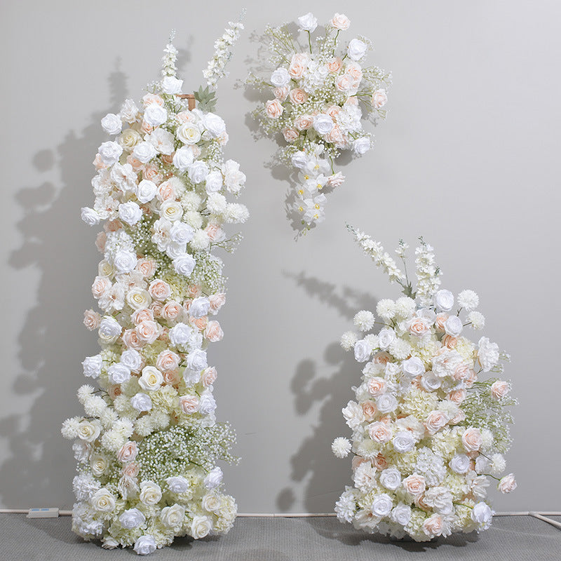 Flower Arch White Champagne Roses Artificial Florals Backdrop Event Proposal Wedding Decoration - KetieStory