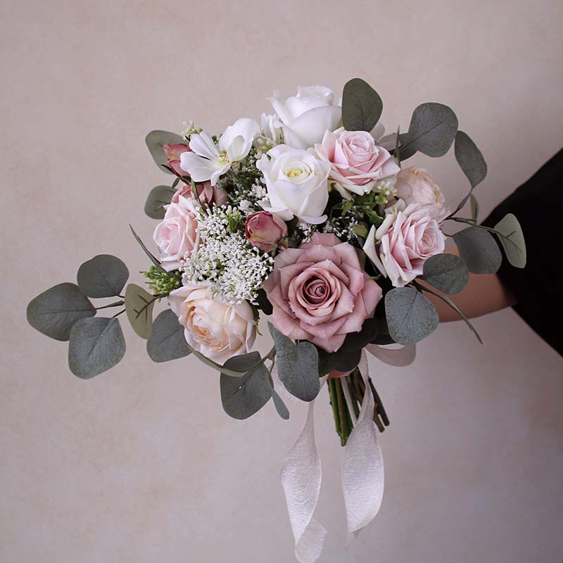 Bride Bride Bouquet White Dusty Roses for Wedding Party Proposal - KetieStory