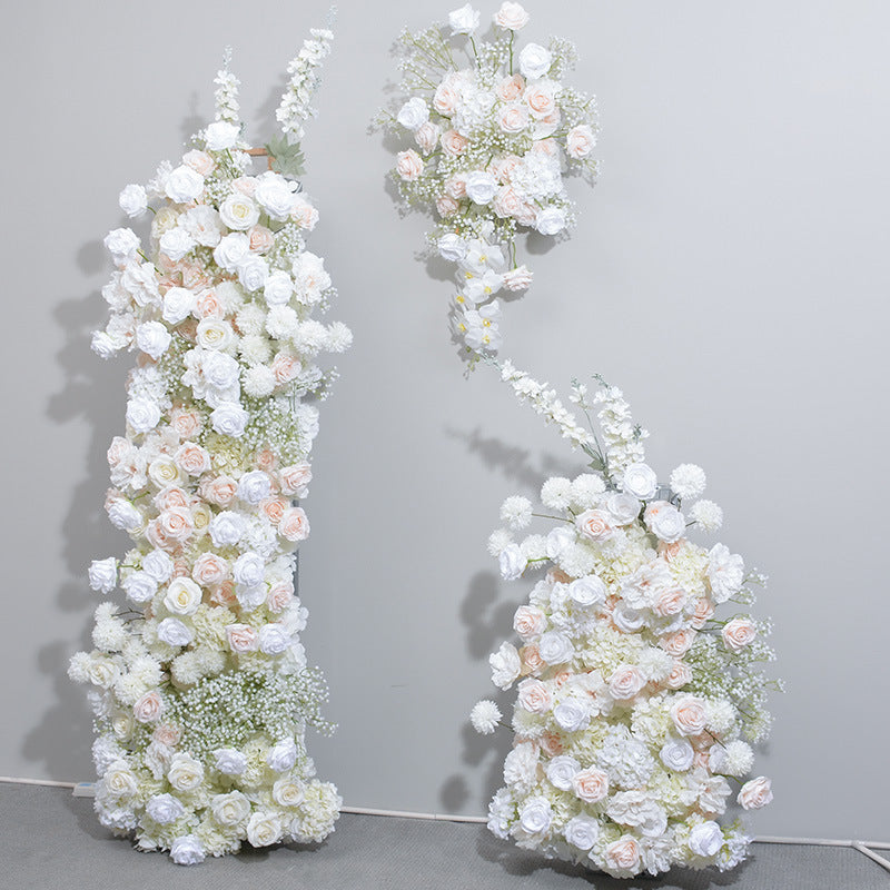 Flower Arch White Champagne Roses Artificial Florals Backdrop Event Proposal Wedding Decoration - KetieStory