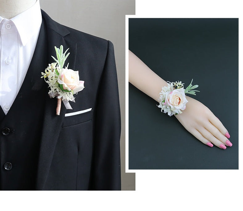 Wrist Flower Corsages Champagne White Series for Wedding Party Proposal Decor - KetieStory