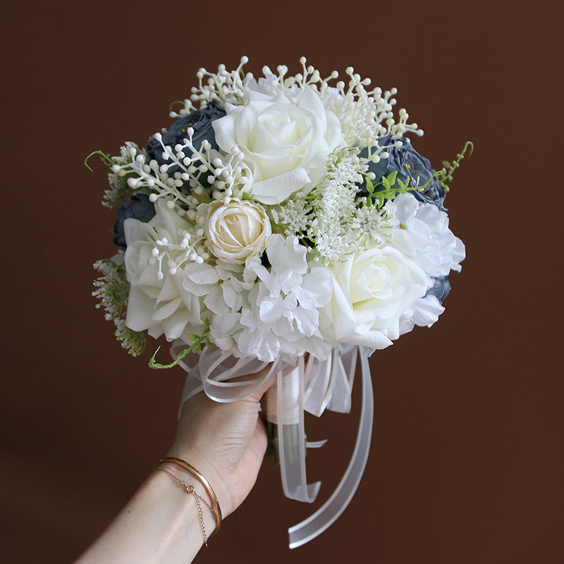 Bridal Bouquet Misty Blue and White Rose - KetieStory