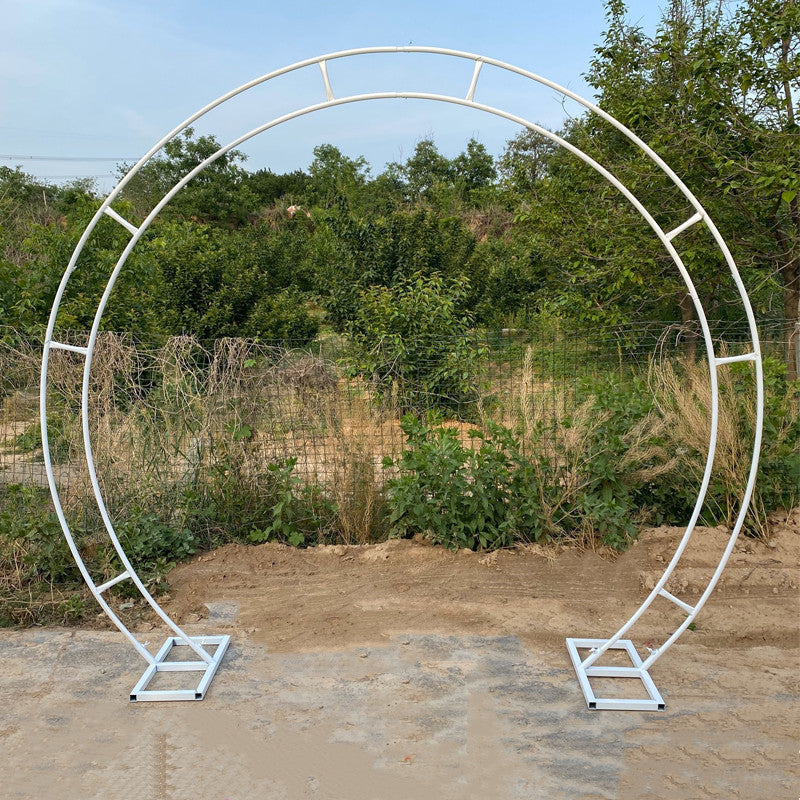 White Round Stand Wedding Props Wrought iron Double Pole Arch Flower Stand Frames - KetieStory