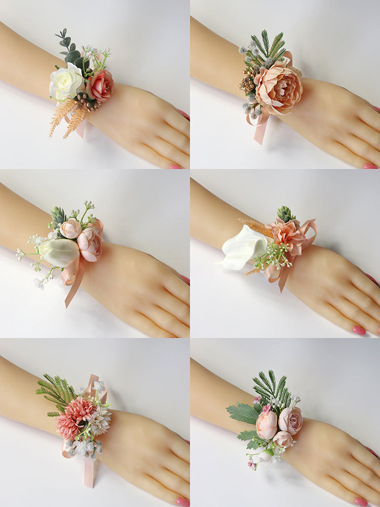 Wrist Flower Corsages Champagne White Series for Wedding Party Proposal Decor - KetieStory