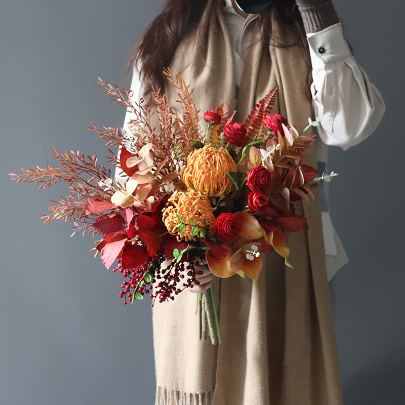 Bridal Bouquet Rose Red Orange for Wedding Party Proposal - KetieStory