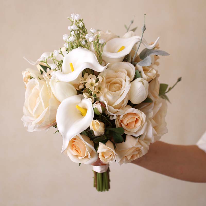 Bridal Bouquet Champagne Calla Lily for Wedding Party Proposal - KetieStory