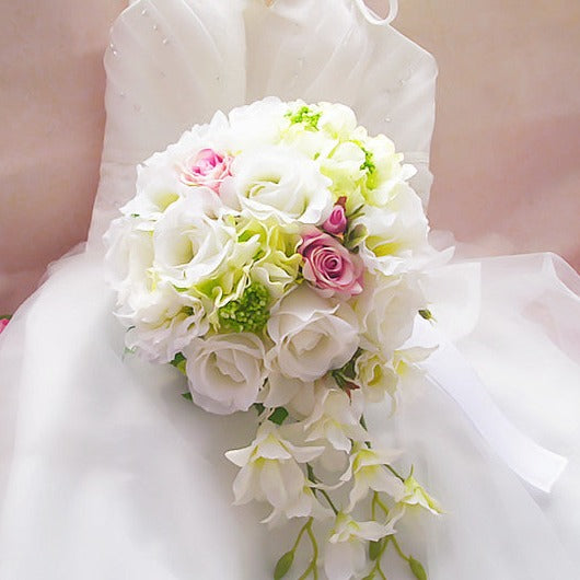 Cascade Bridal Bouquet White Phalaenopsis for Wedding Party Proposal - KetieStory