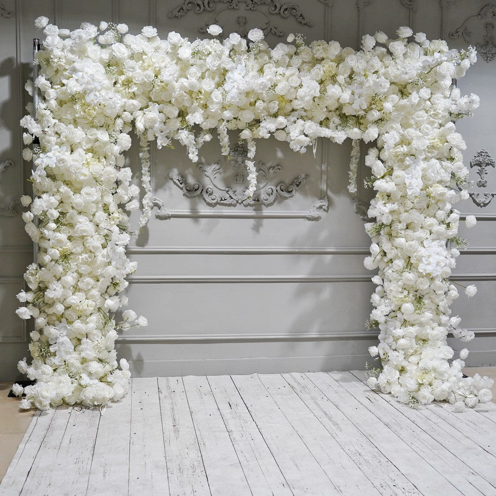 The white roses flower wall looks pure and elegant.