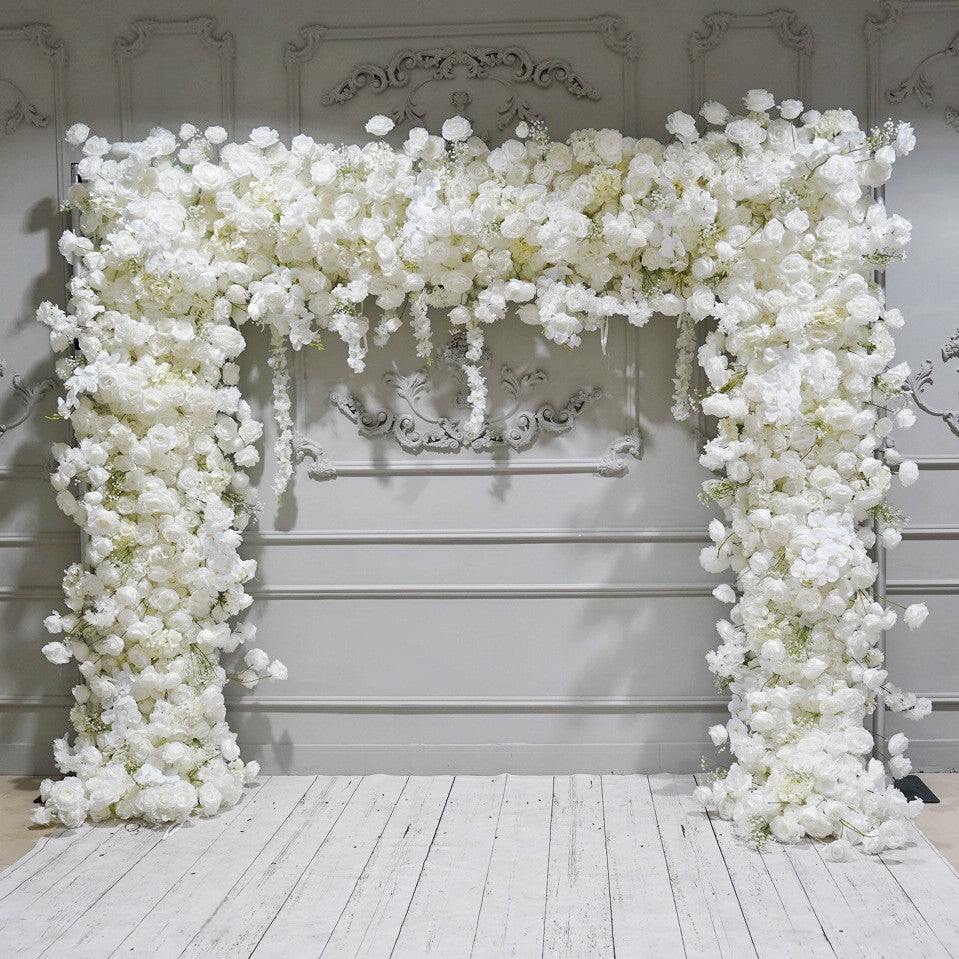 The white roses flower wall looks pure and elegant.