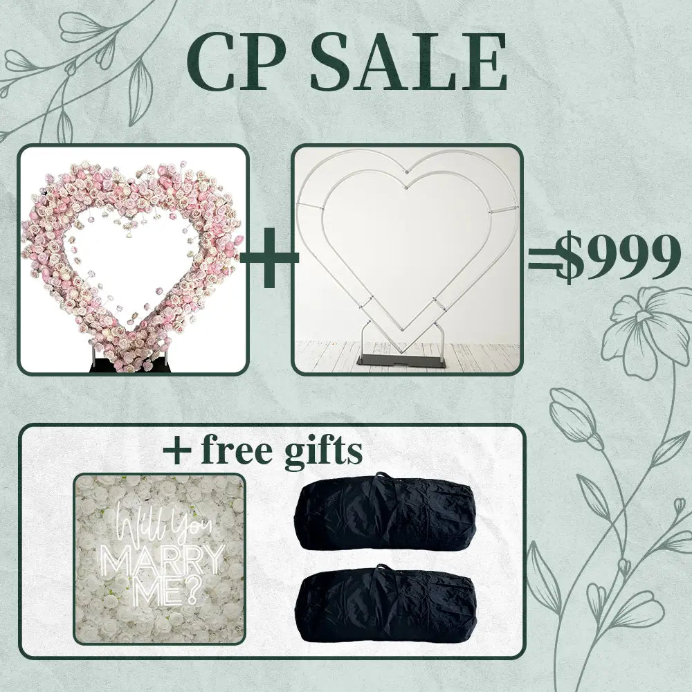 CP SALE Flower Arch 8x8ft Pink Heart Shaped Wedding Backdrop Including Frame and Two Free Gifts