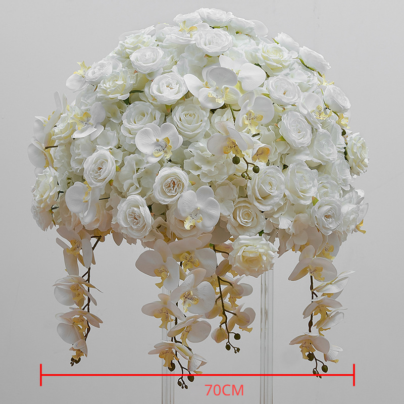 Table Flowers White Phalaenopsis Rose Flower Ball Wedding Decoration - KetieStory
