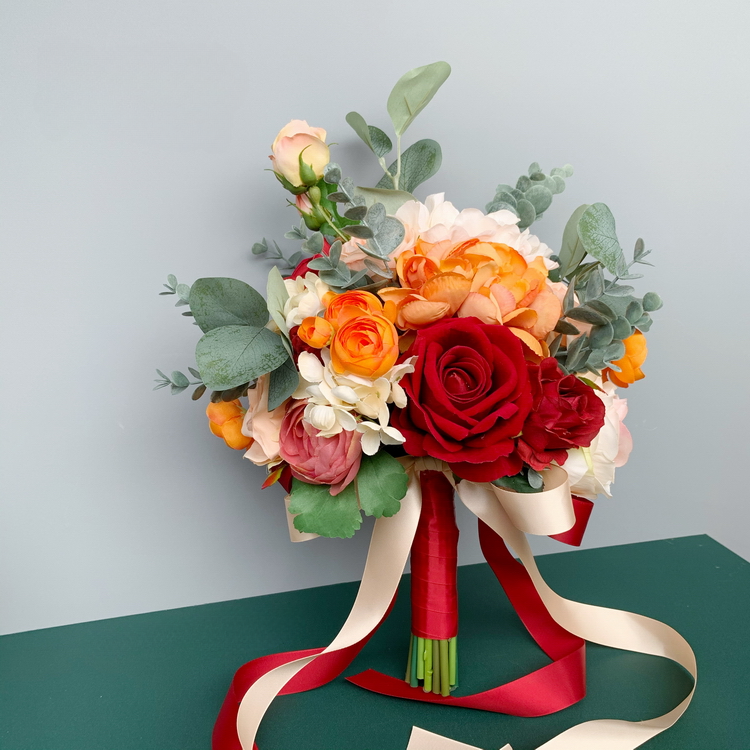 Bride Bouquet Orange Red Rose for Wedding Party Proposal - KetieStory