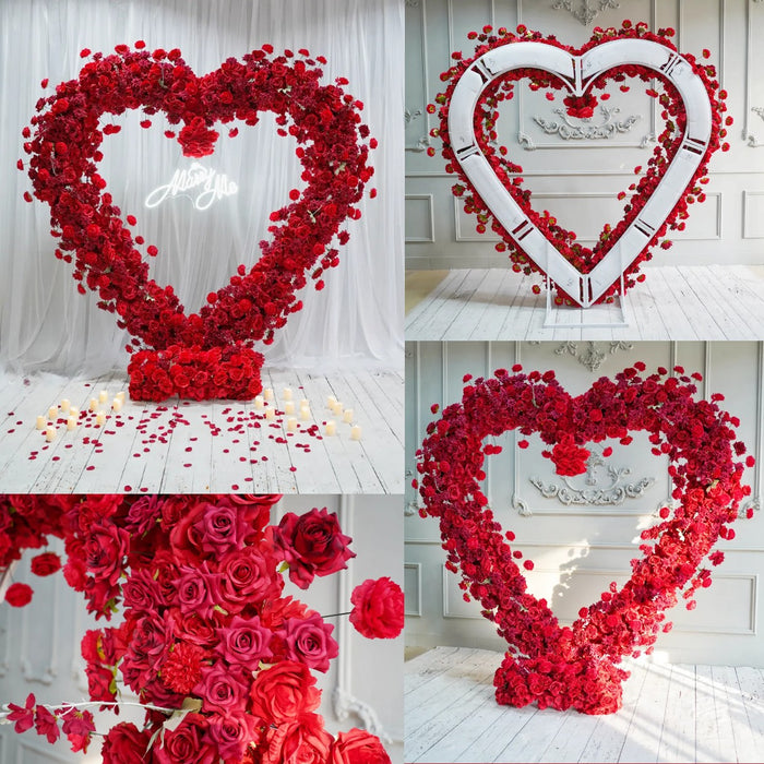 Flower Arch Red Roses Heart Shaped Floral Set Backdrop Proposal Wedding ...