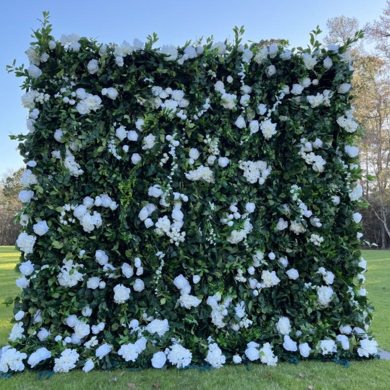 Lightning Deals:Flower Wall Green Leaves and White Rose Fabric Rolling Up Curtain Floral Backdrop Wedding Party Proposal Decor - KetieStory