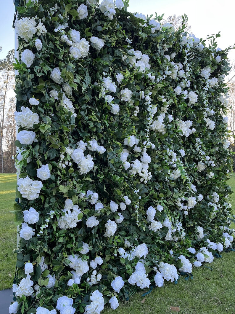 Lightning Deals:Flower Wall Green Leaves and White Rose Fabric Rolling Up Curtain Floral Backdrop Wedding Party Proposal Decor - KetieStory