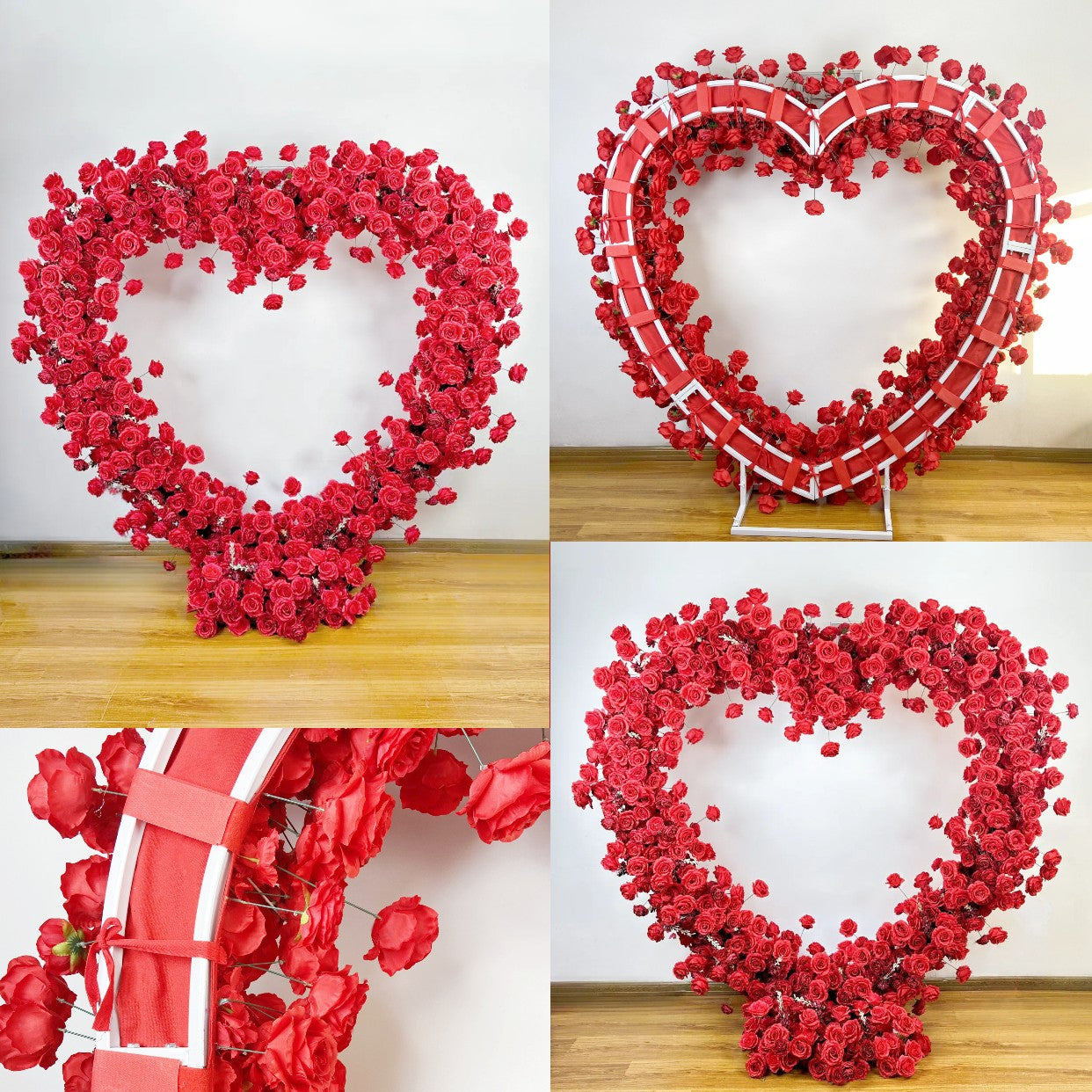 Flower Arch Heart Shaped Red Roses Floral Set Fabric Backdrop Proposal Wedding Party Decor - KetieStory