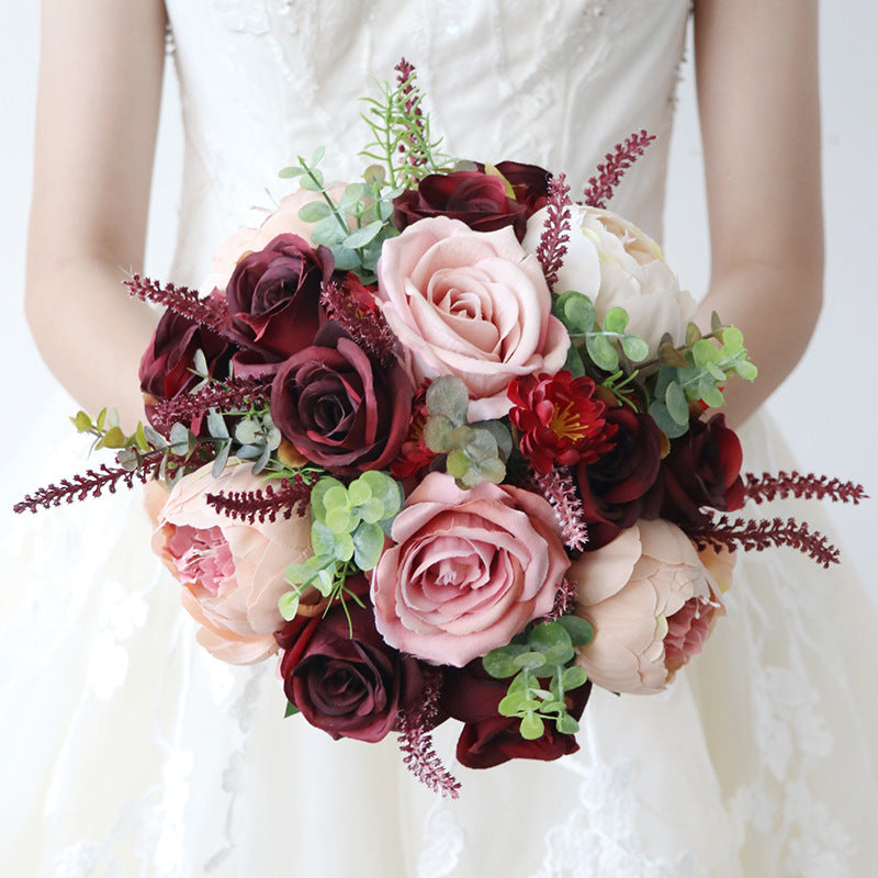 Bridal Bouquet in Dark Red Roses for Wedding Party Proposal - KetieStory