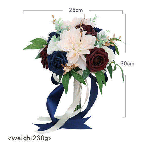 Bridal Bouquet in Sapphire Blue & Claret Hemisphere for Wedding Party Proposal - KetieStory