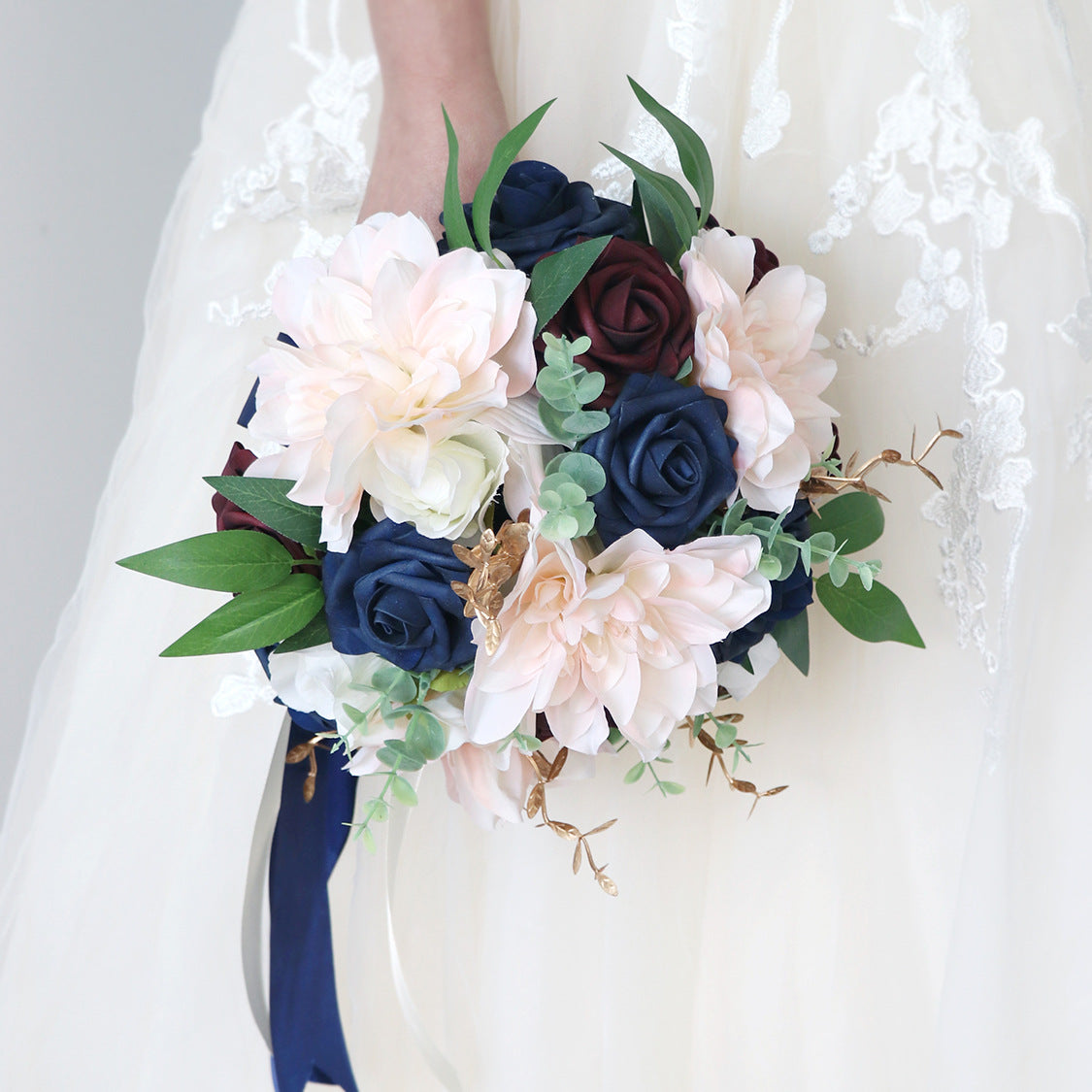 Bridal Bouquet in Sapphire Blue & Claret Hemisphere for Wedding Party Proposal - KetieStory