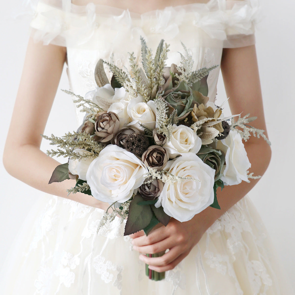 Bridal Bouquet Cream Khaki for Wedding Party - KetieStory
