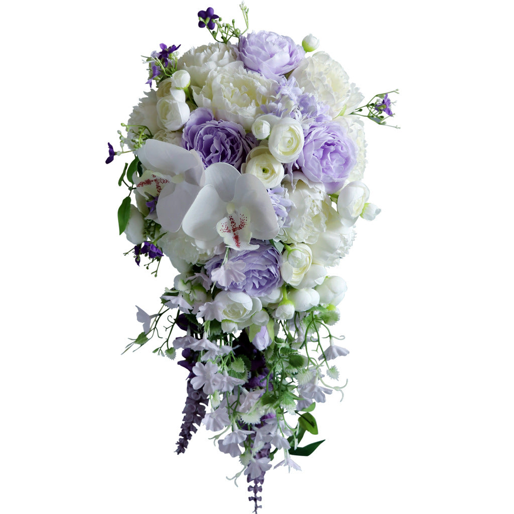 Cascade Bridal Bouquet in Purple White for Wedding Party Proposal - KetieStory