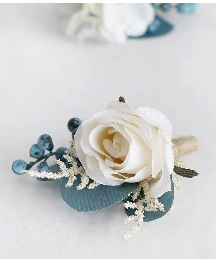 Boutonnieres in Blue Champagne Rose for Wedding Party Proposal Decor - KetieStory
