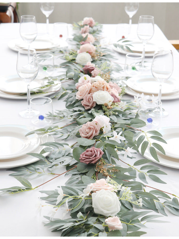 Table Flower Garland 270cm Pink & Sage for Wedding Party Proposal Decor - KetieStory