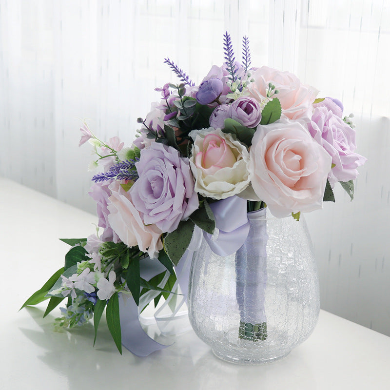 Bridal Bouquet Purple Roses for Wedding Party - KetieStory