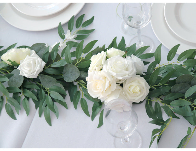 Table Flower Garland in white & Sage for Wedding Party Proposal Decor - KetieStory