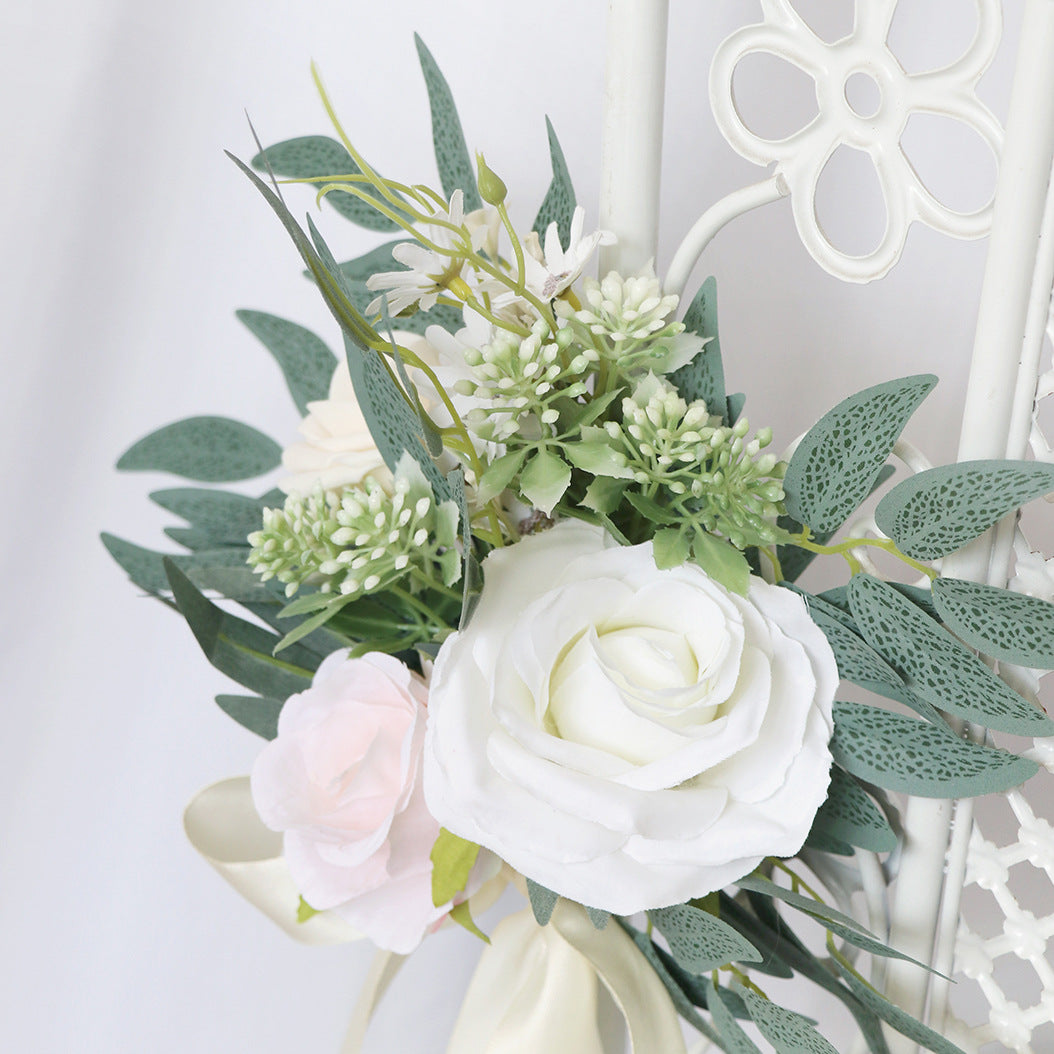 Pink & White Chair Flowers for Wedding Party Decor - KetieStory