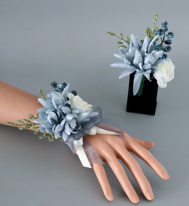 Wrist Flowers Blue for Wedding Party Proposal Decor - KetieStory