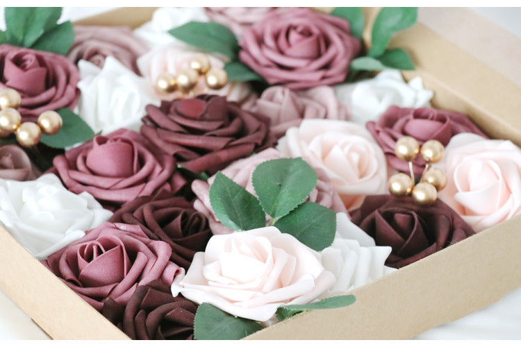 Dark Purple Pink Roses Flower Box Silk Flower for Wedding Party Decor Proposal - KetieStory